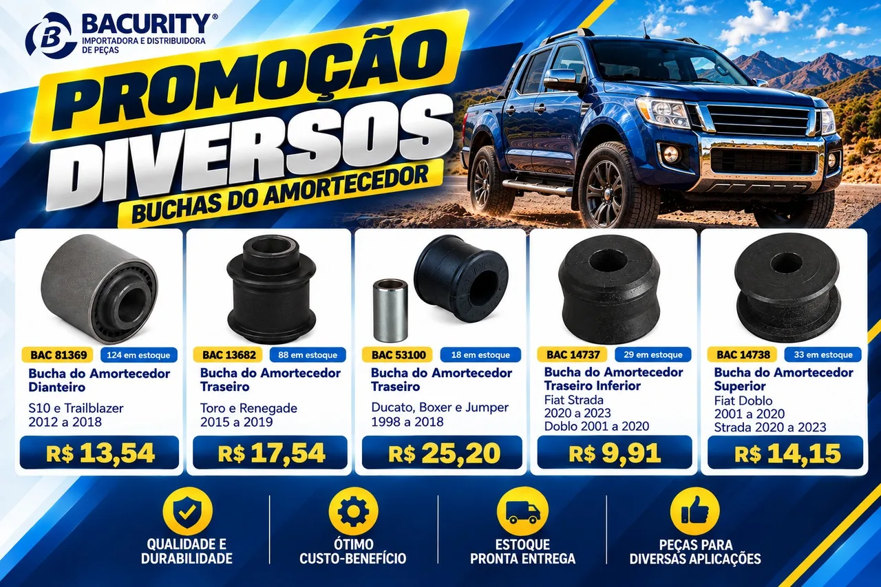 Bucha de Amortecedor - S10, Trailblazer, Toro, Renegade, Ducato, Boxer, Jumper, Strada, Doblo